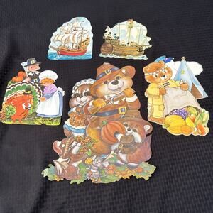 Vintage Thanksgiving Die Cut Wall Decorations Double Sided Animals Lot of 5